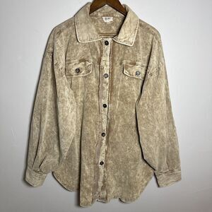 Bibi Corduroy Shacket Tan Pockets Distressed Women's Size XL Style IP4500-01